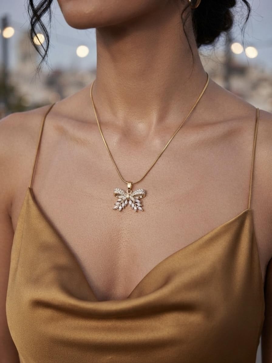 Sushee Anti Tarnish Bow Pendant Necklace for Women Gold Plated Chain
