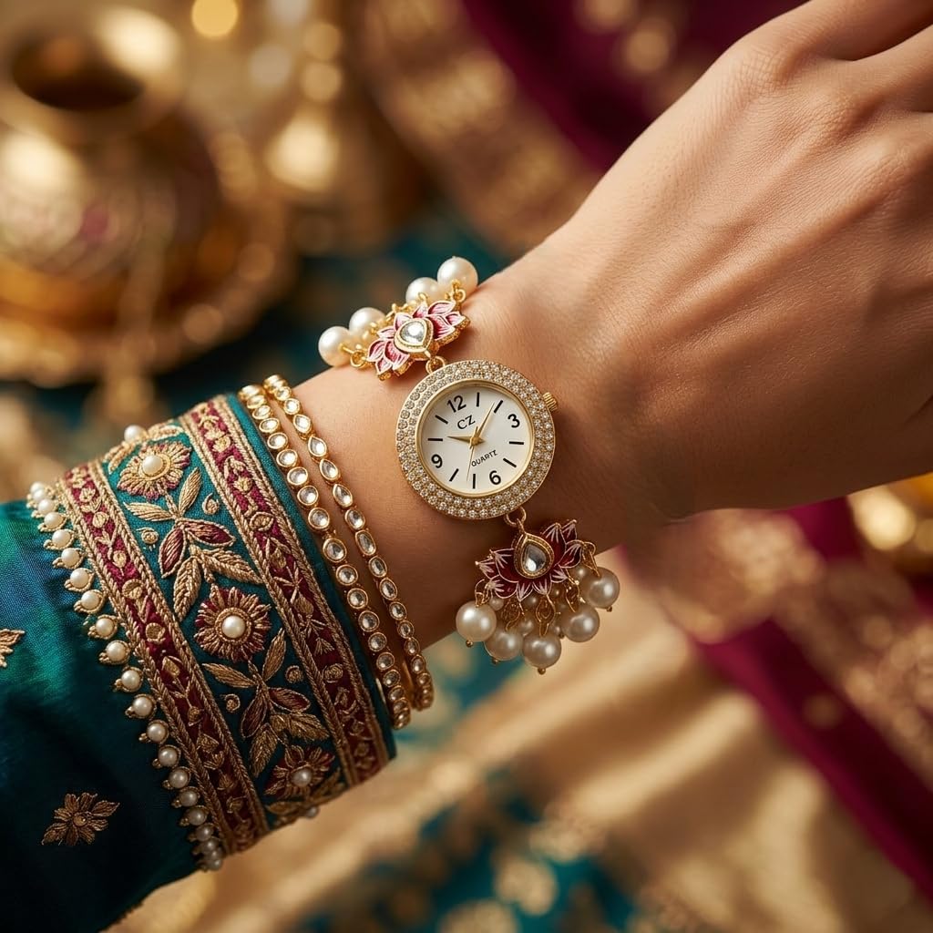 Sushee Red Lotus Bracelet Kashmiri Watch for Women