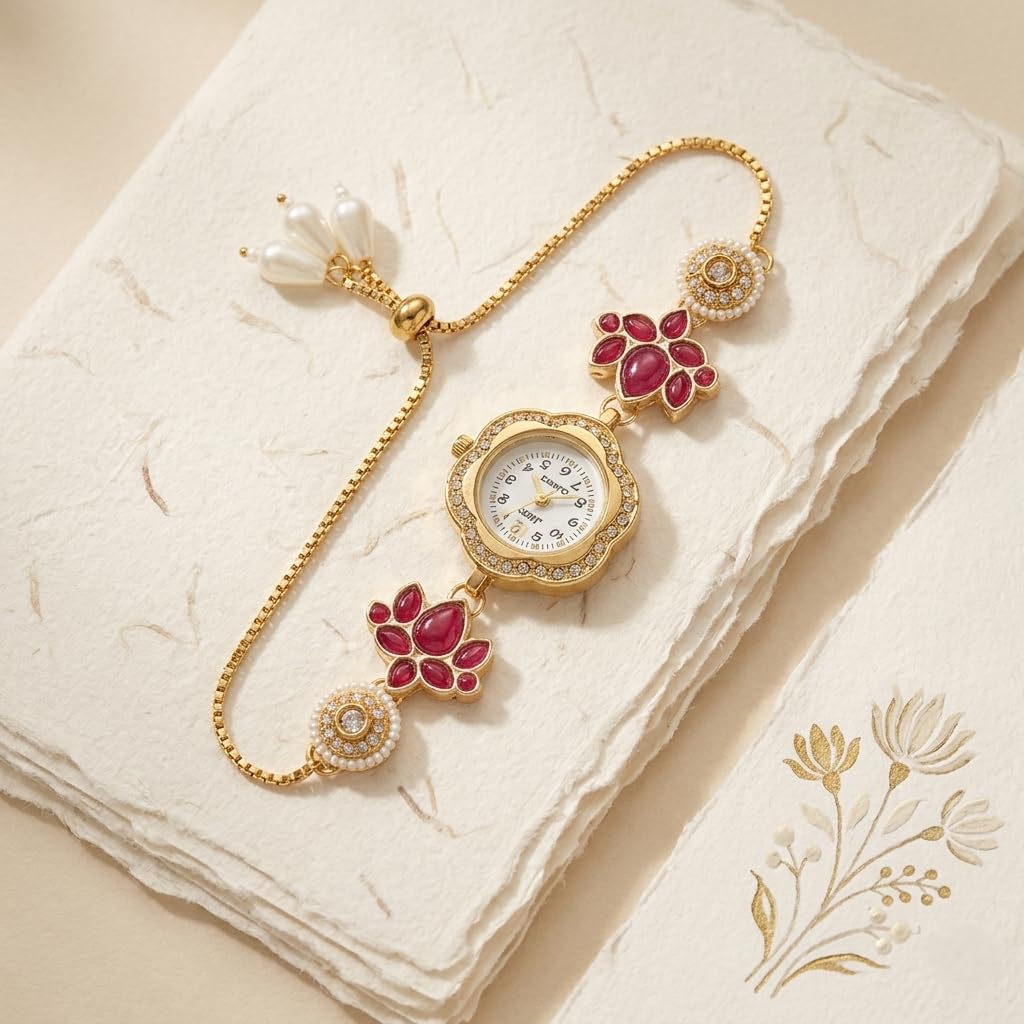 Sushee Women's Lotus Kundan Bracelet Watch