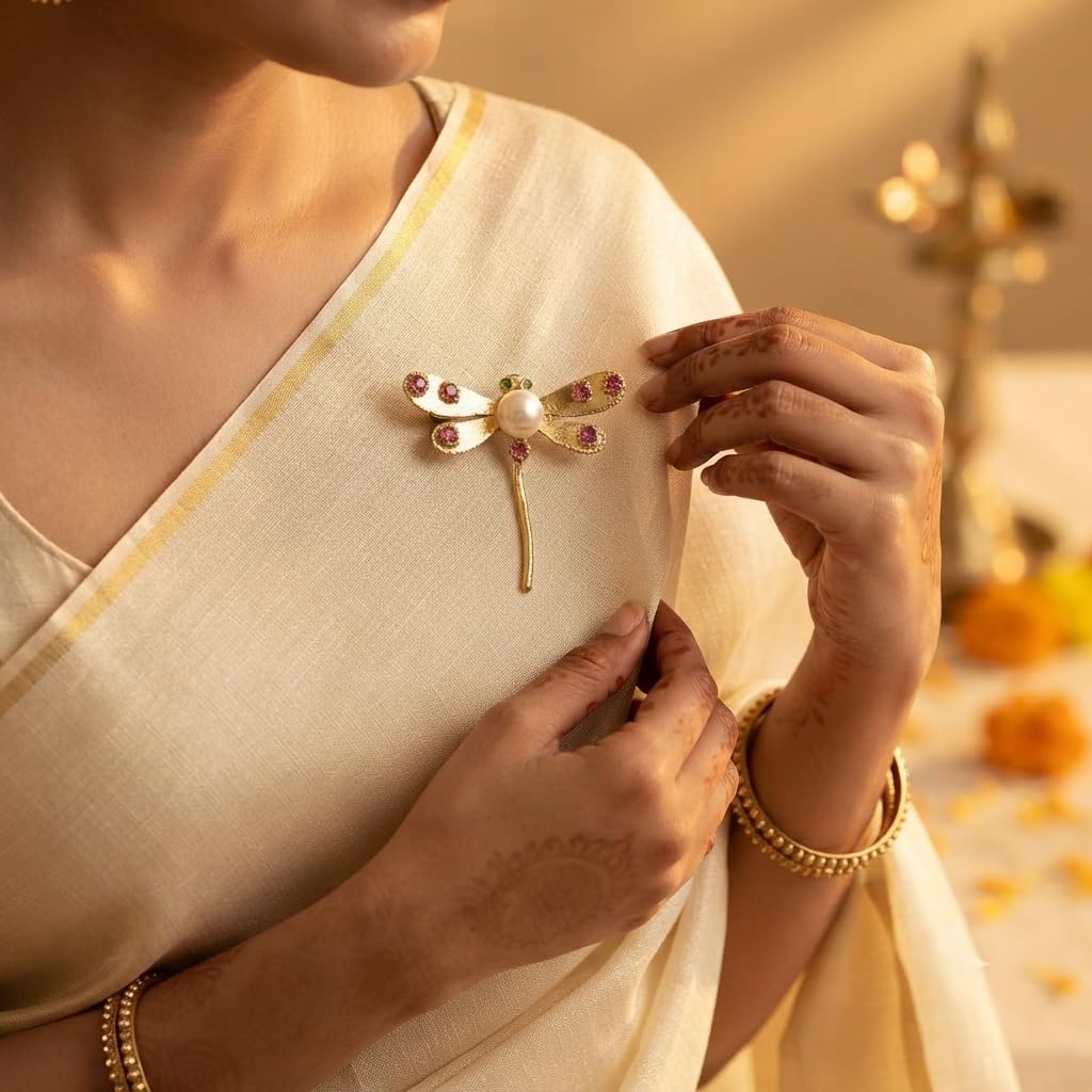 SUSHEE Dragonfly Brooch for Women Gold Tone Pearl Crystal Pin