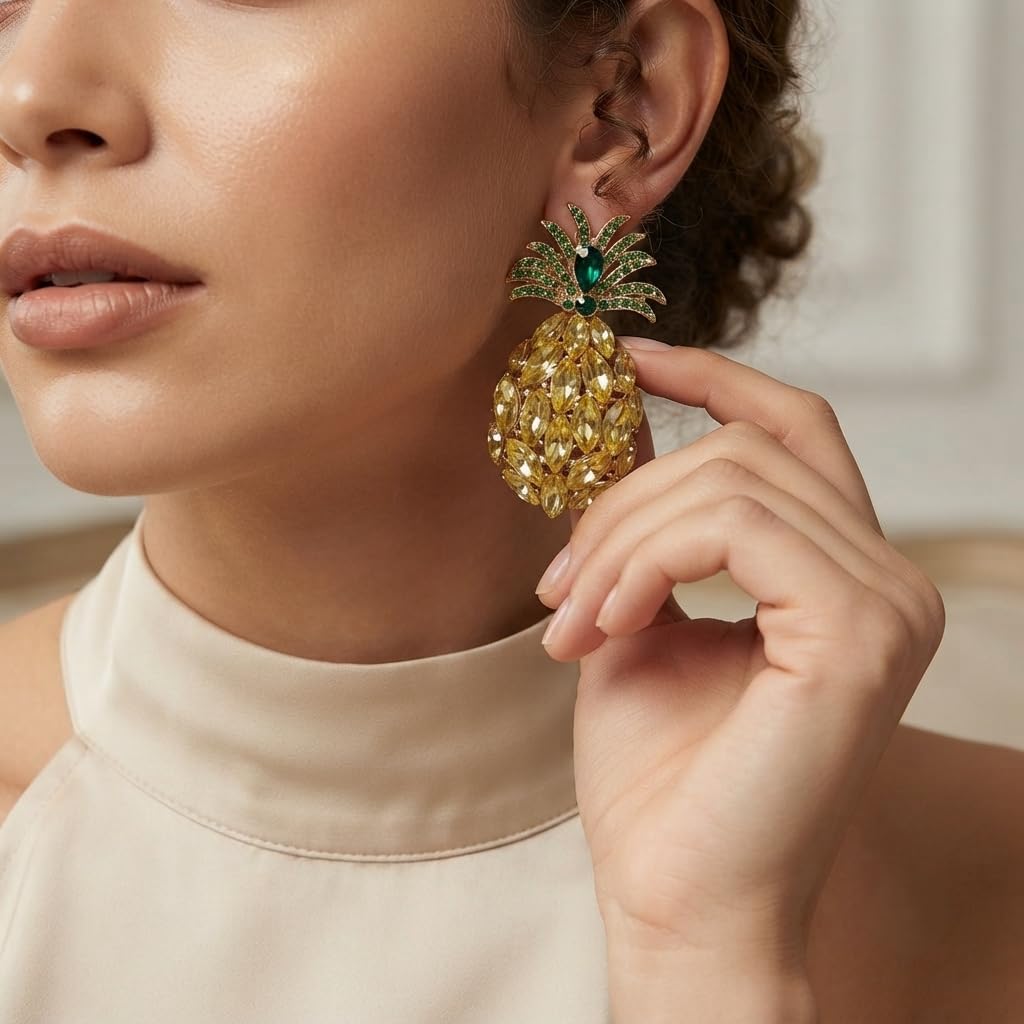 SUSHEE Gold Plated Crystal Pineapple Drop Earrings for Women