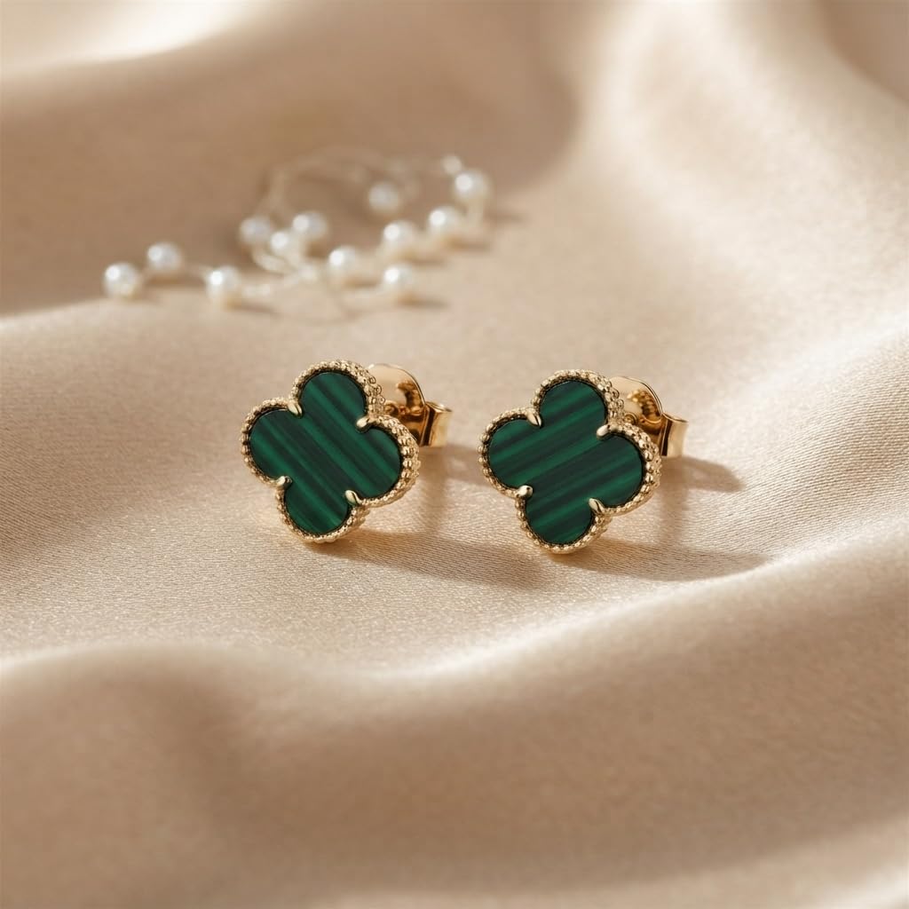 SUSHEE Green Clover Stud Earrings for Women