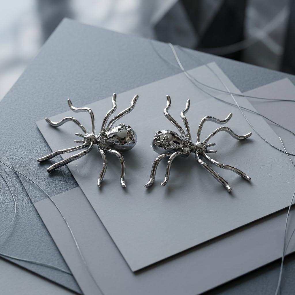 Sushee Spider Stud Earrings for Women | Silver Tone Statement Stud Earrings