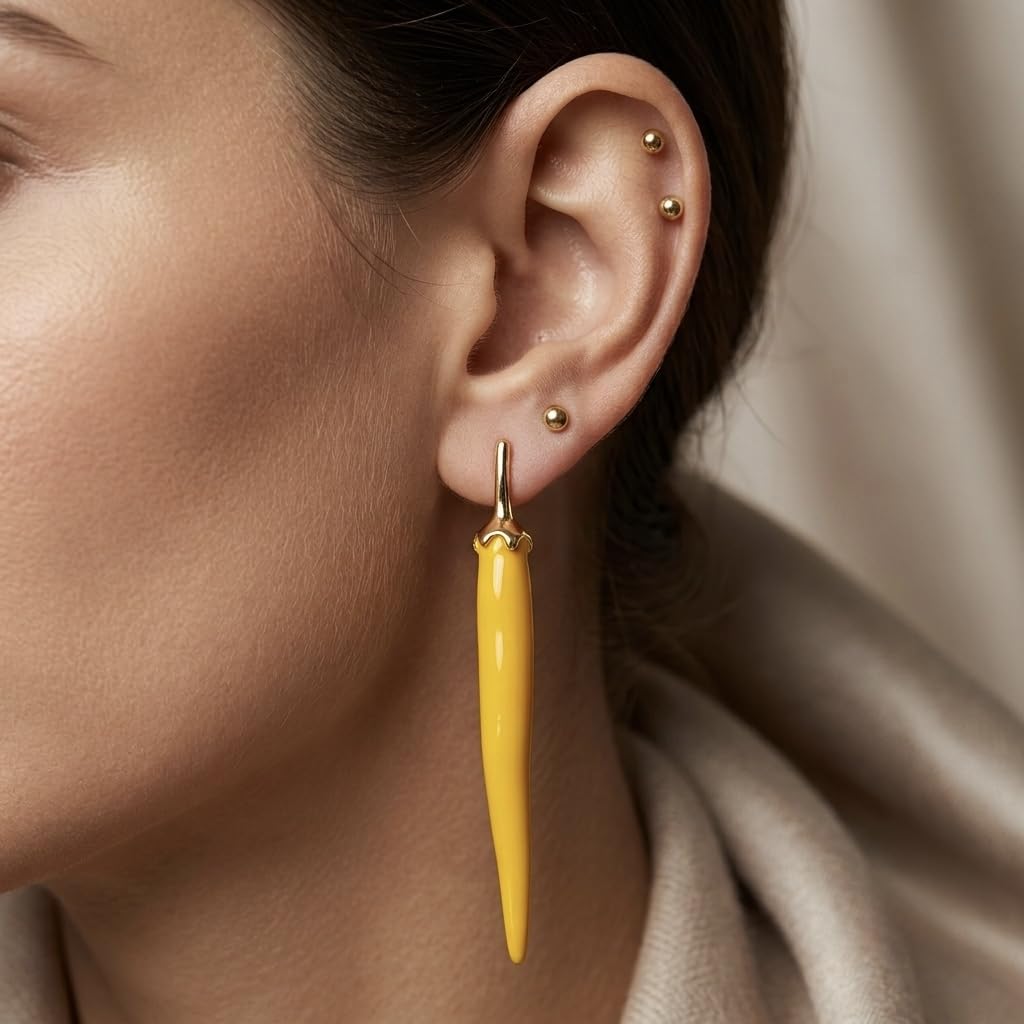 Yellow Chilli Drop Earrings Gold Tone Statement Dangle for Women