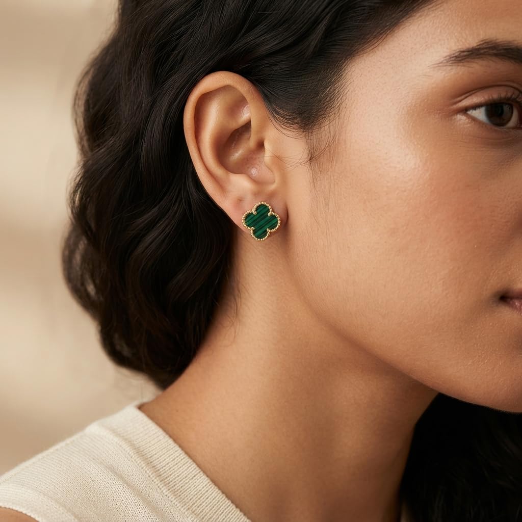 SUSHEE Green Clover Stud Earrings for Women