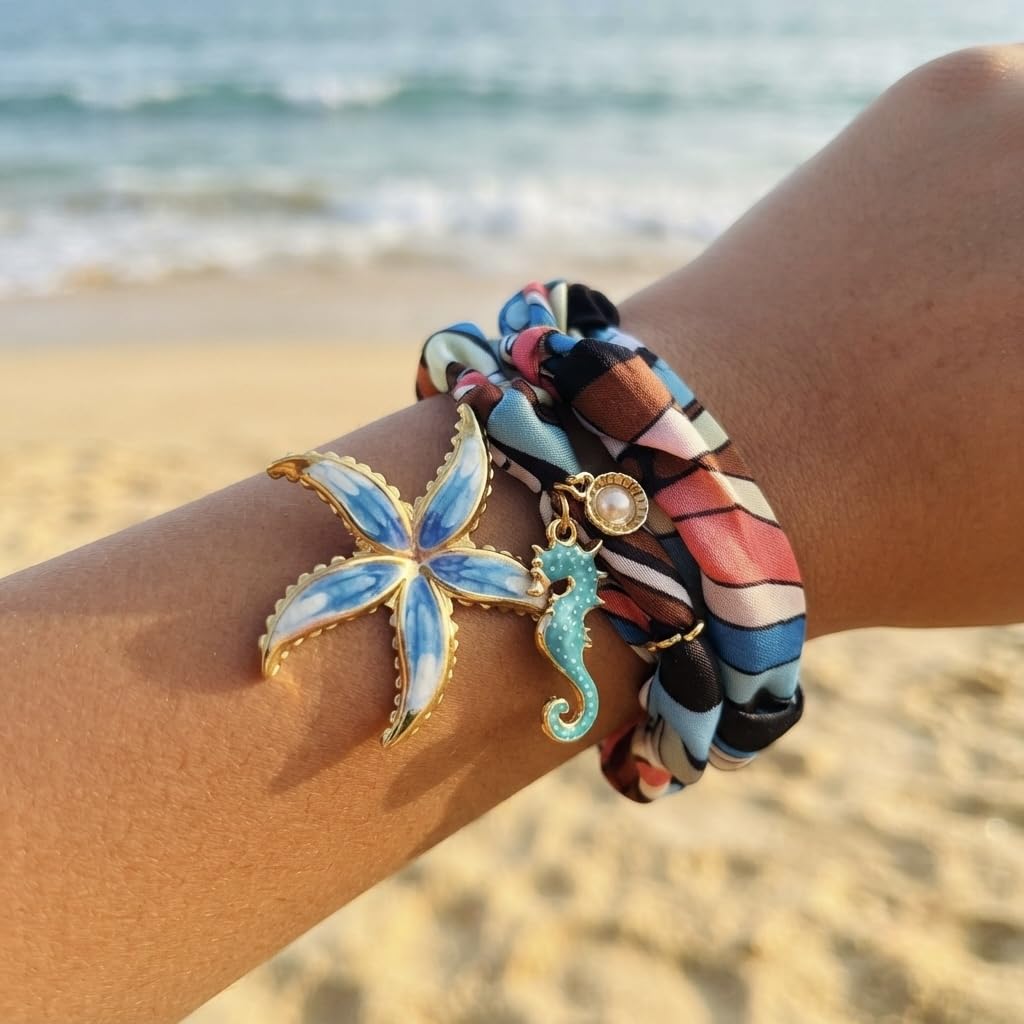 Sushee Blue Flower Scarf Necklace | Floral Beach Jewellery