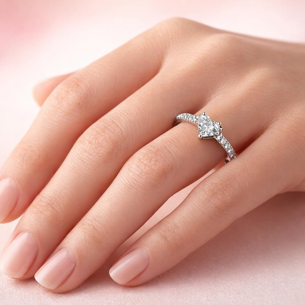 Sushee Women Heart Shaped CZ Adjustable Ring