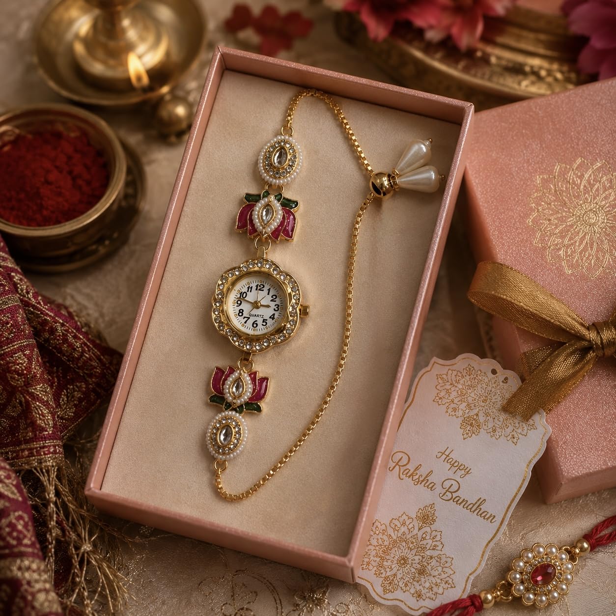 Sushee Pink Lotus Bracelet Watch for Women