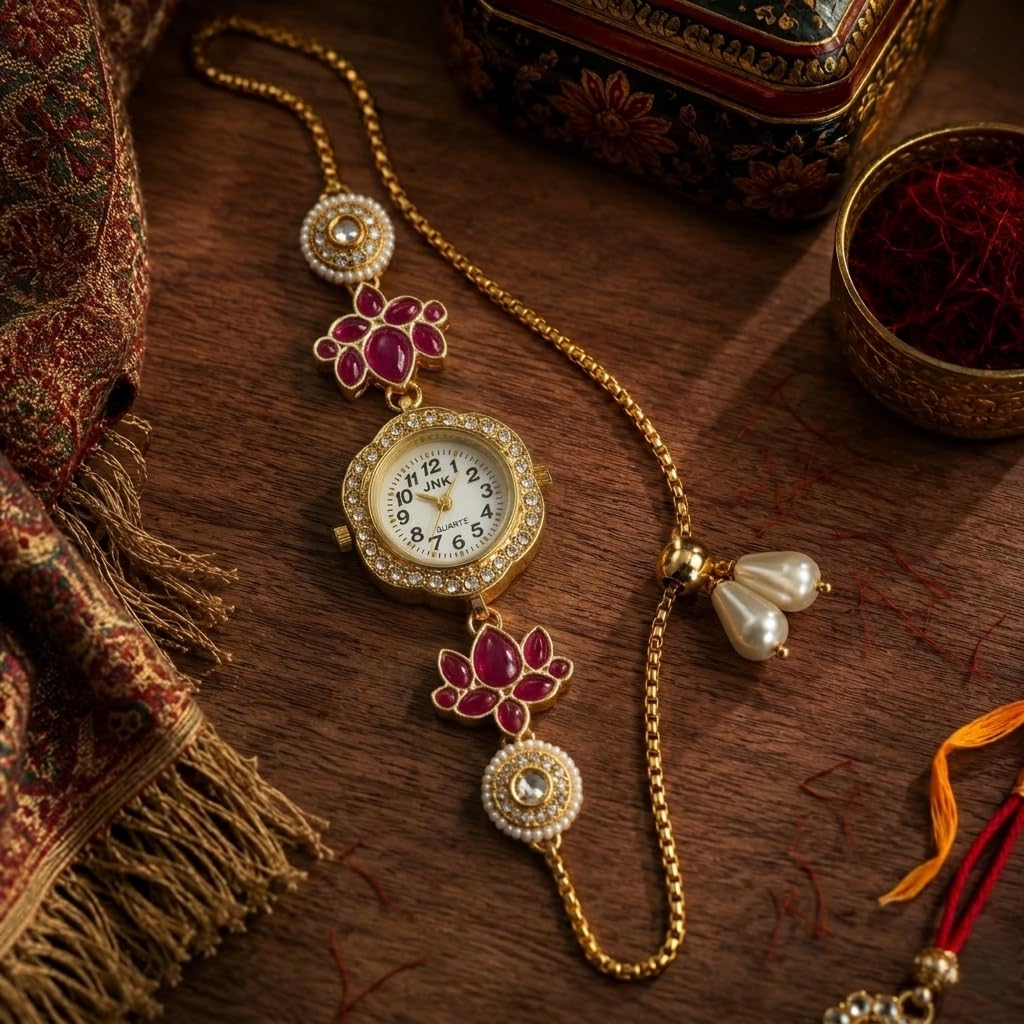 Sushee Women's Lotus Kundan Bracelet Watch