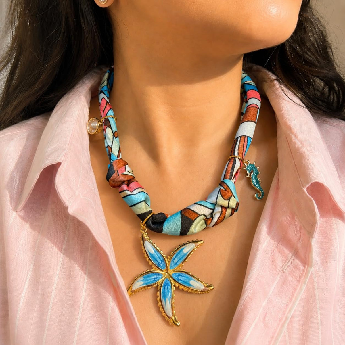 Sushee Blue Flower Scarf Necklace | Floral Beach Jewellery