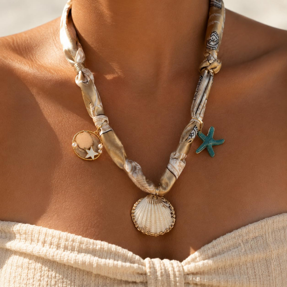 Sushee White Shell Scarf Necklace | Beachy Chic