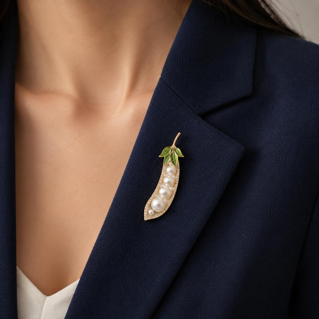 SUSHEE Pearl Pea Pod Brooch Pin for Women