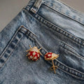 Red Ladybug Stud Earrings Gold Plated Crystal Cute Statement Studs