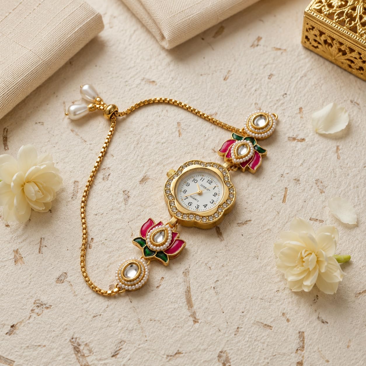 Sushee Pink Lotus Bracelet Watch for Women