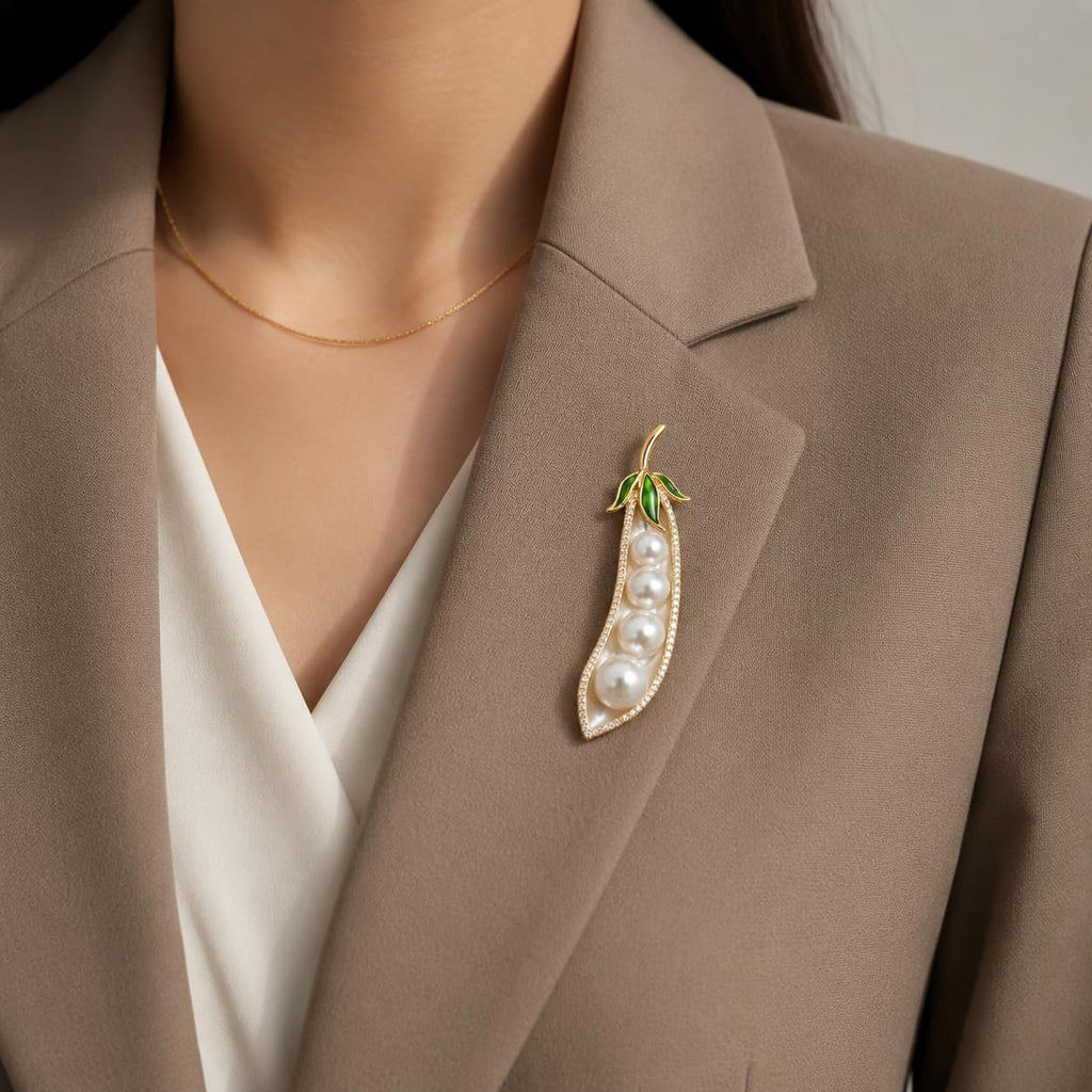 SUSHEE Pearl Pea Pod Brooch Pin for Women