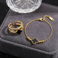 Sushee Clover Bracelet and Ring Combo for Women Anti Tarnish Stainless Steel Adjustable