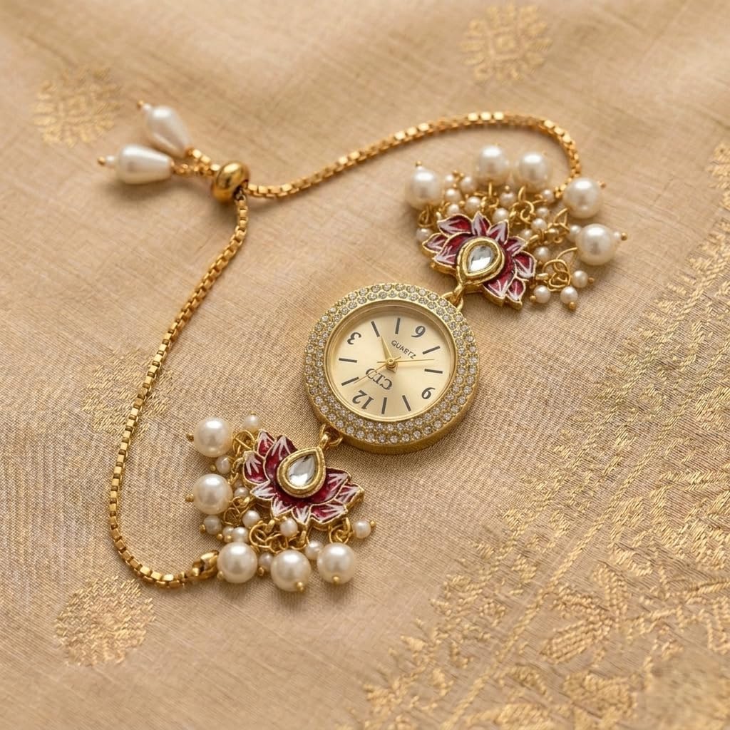 Sushee Red Lotus Bracelet Kashmiri Watch for Women