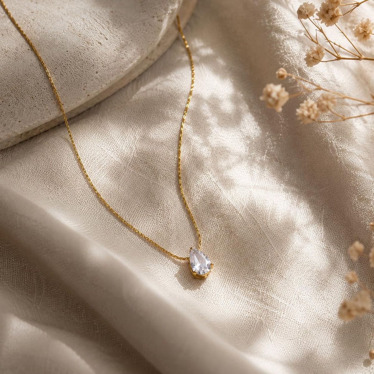 Sushee Gold Plated Tear Drop Pendant Necklace for Women