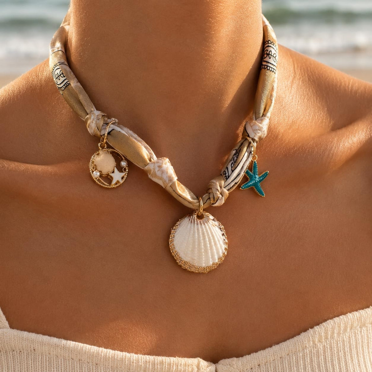 Sushee White Shell Scarf Necklace | Beachy Chic