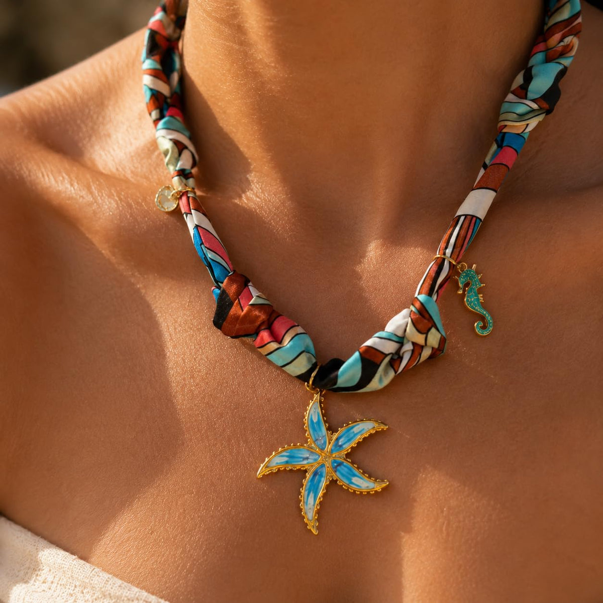 Sushee Blue Flower Scarf Necklace | Floral Beach Jewellery