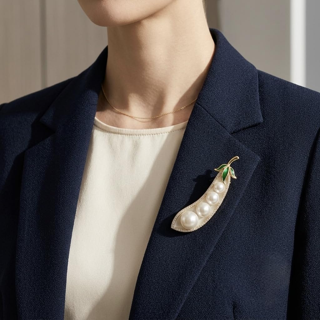 SUSHEE Pearl Pea Pod Brooch Pin for Women