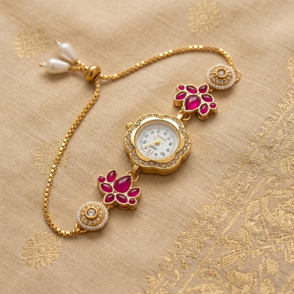 Sushee Women's Lotus Kundan Bracelet Watch