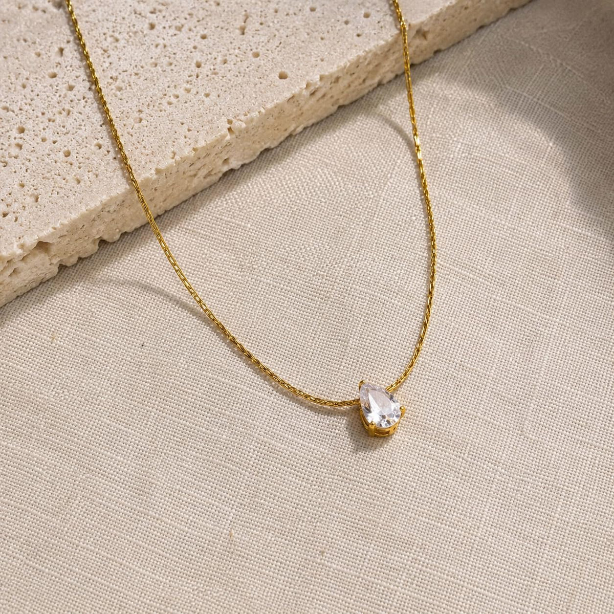 Sushee Gold Plated Tear Drop Pendant Necklace for Women