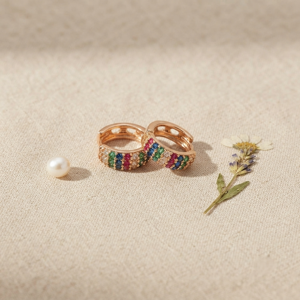 SUSHEE Multicolor Rainbow CZ Hoop Earrings