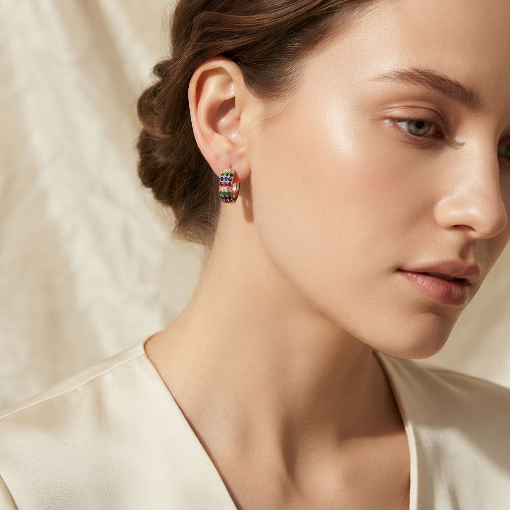 SUSHEE Multicolor Rainbow CZ Hoop Earrings