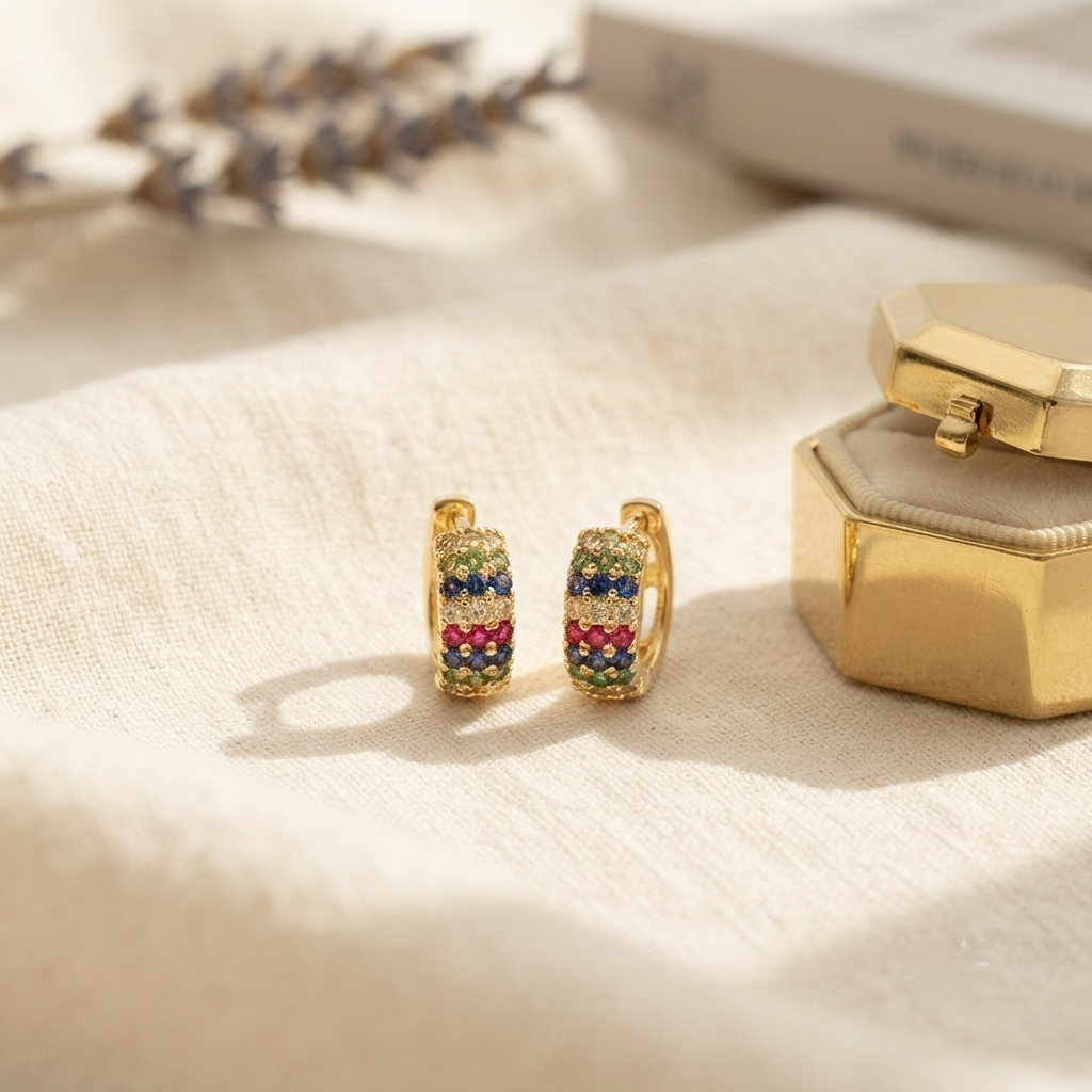 SUSHEE Multicolor Rainbow CZ Hoop Earrings