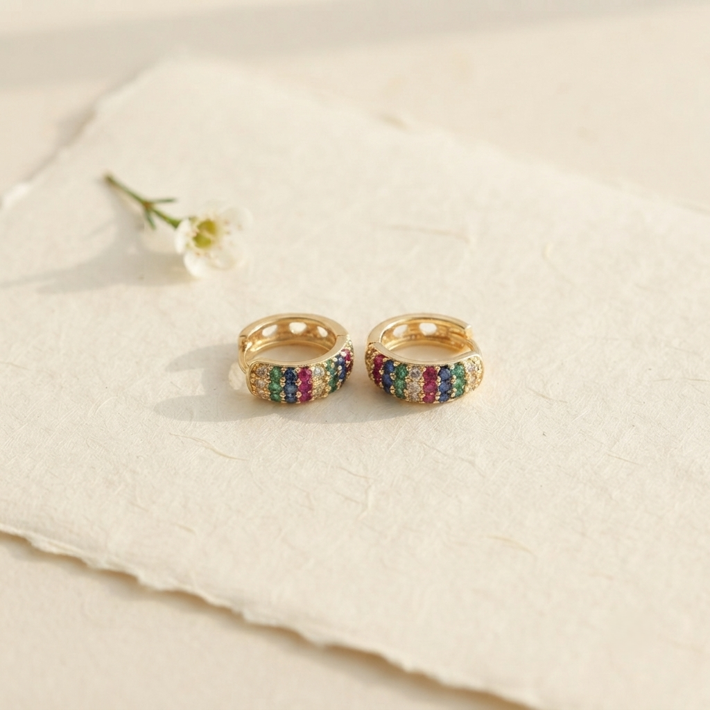 SUSHEE Multicolor Rainbow CZ Hoop Earrings