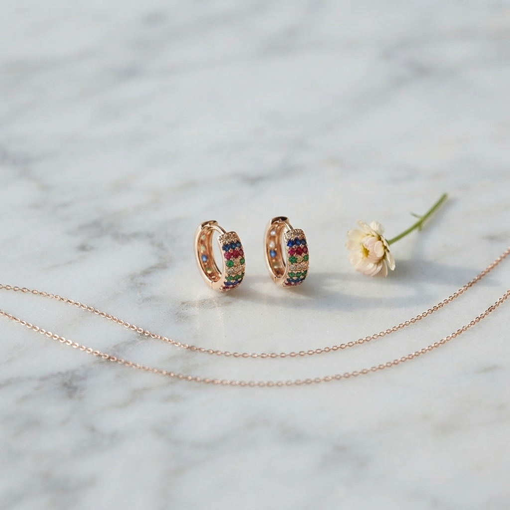 SUSHEE Multicolor Rainbow CZ Hoop Earrings