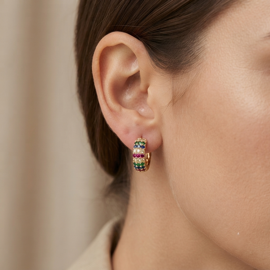 SUSHEE Multicolor Rainbow CZ Hoop Earrings