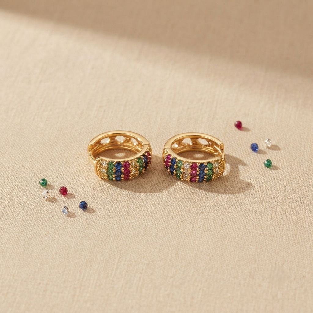 SUSHEE Multicolor Rainbow CZ Hoop Earrings