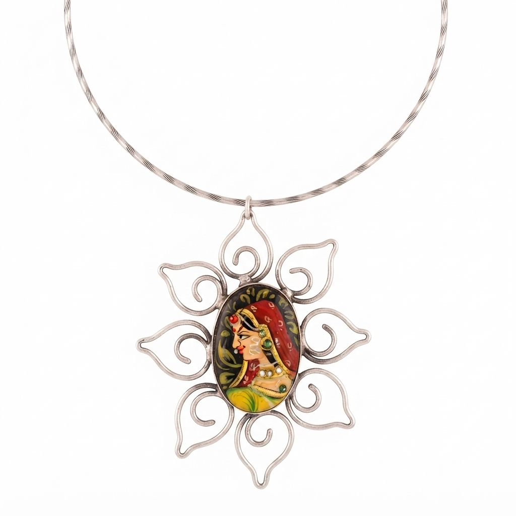 SUSHEE Jaipur Hand-Painted Hasli – Royal Rajasthani Pendant