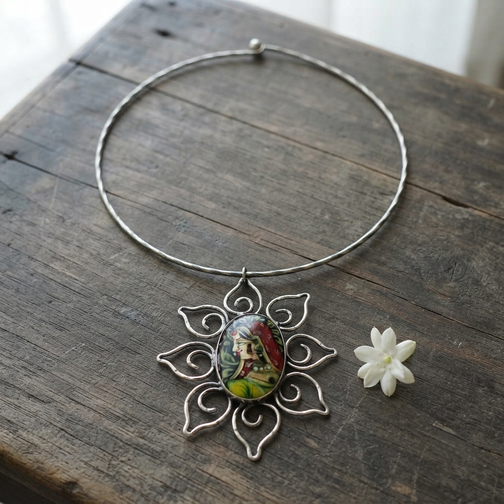 SUSHEE Jaipur Hand-Painted Hasli – Royal Rajasthani Pendant