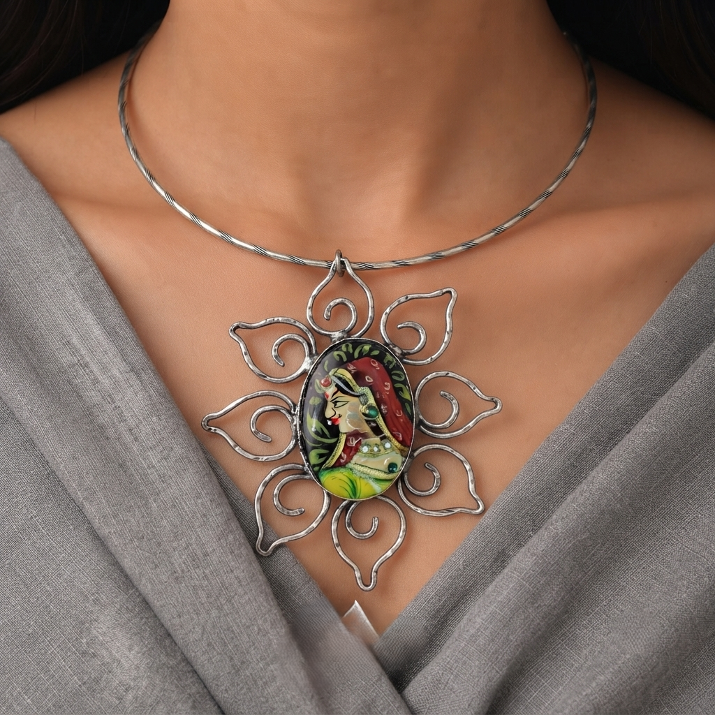 SUSHEE Jaipur Hand-Painted Hasli – Royal Rajasthani Pendant