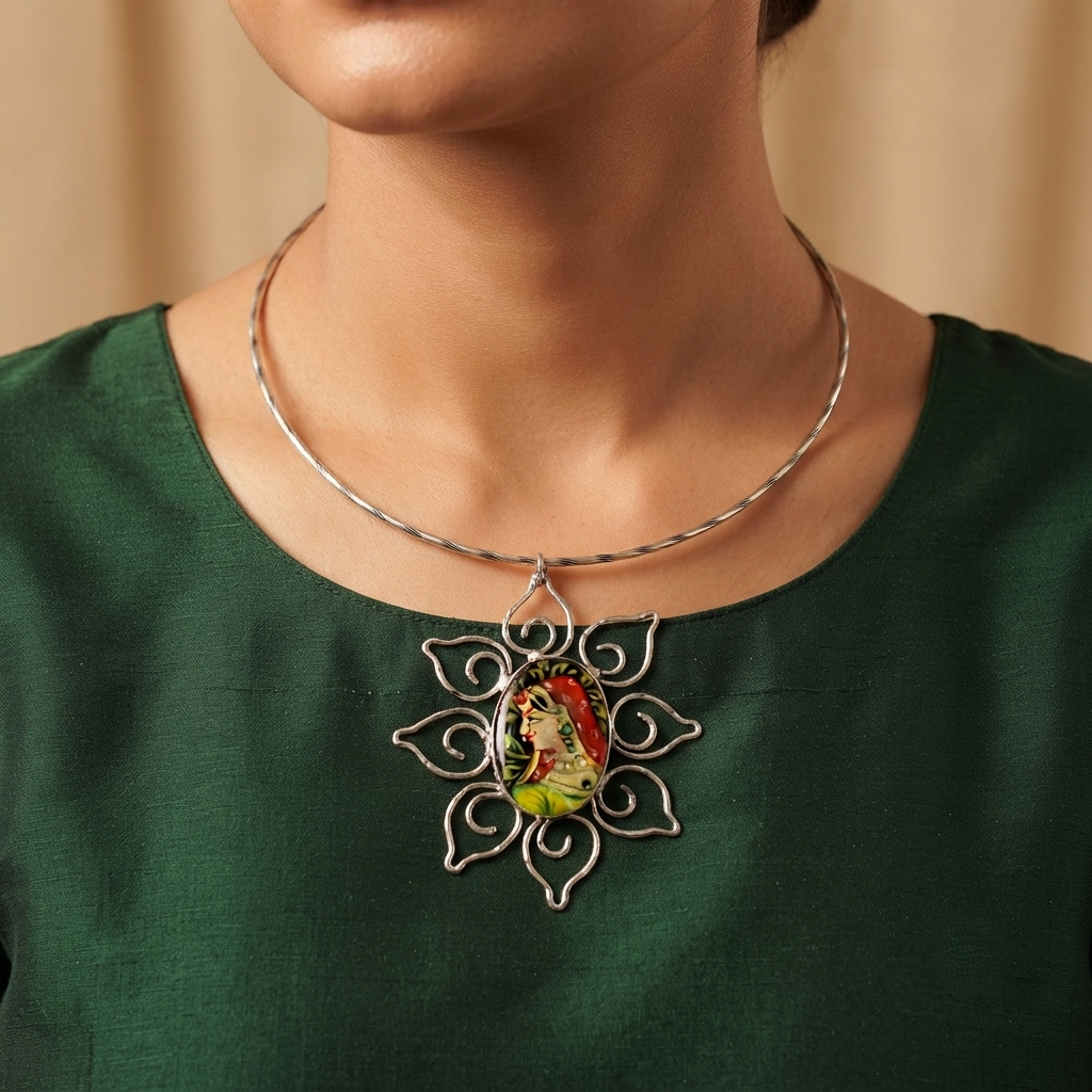 SUSHEE Jaipur Hand-Painted Hasli – Royal Rajasthani Pendant