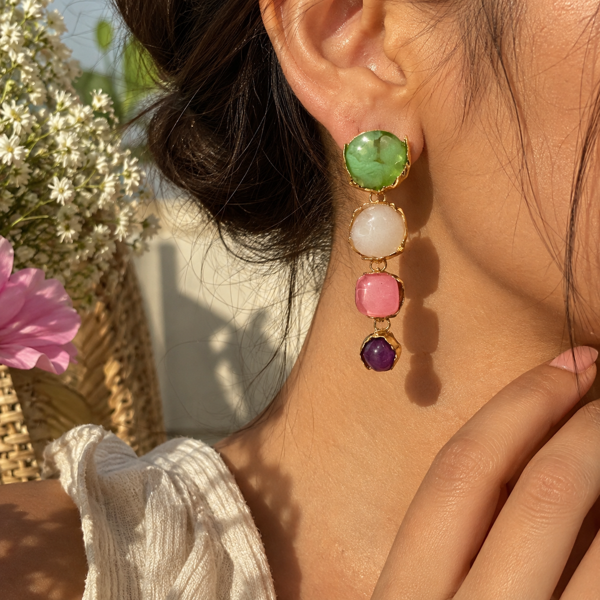 SUSHEE Gem Garden Multicolor Statement Drop Earrings