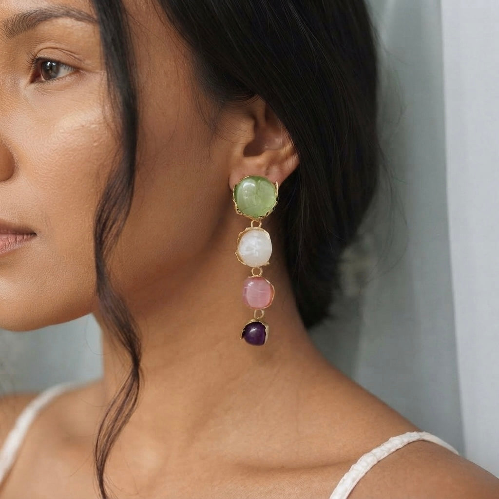 SUSHEE Gem Garden Multicolor Statement Drop Earrings