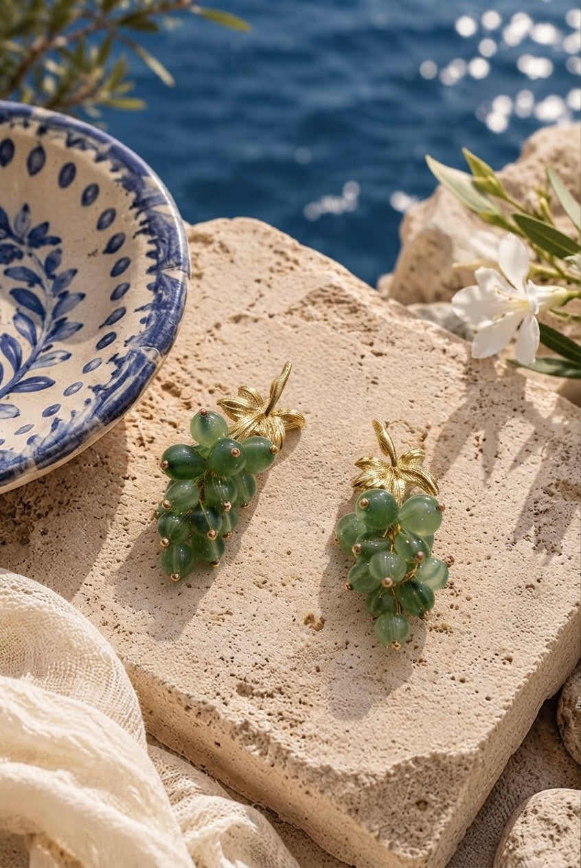 Sushee Green Grape Drop Earrings