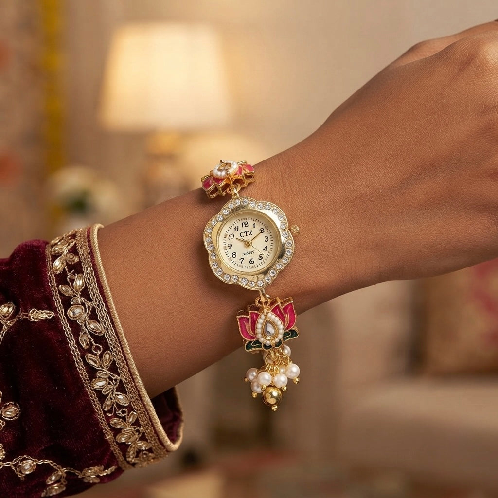 Rajwada Lotus Pearl Watch By Sushee