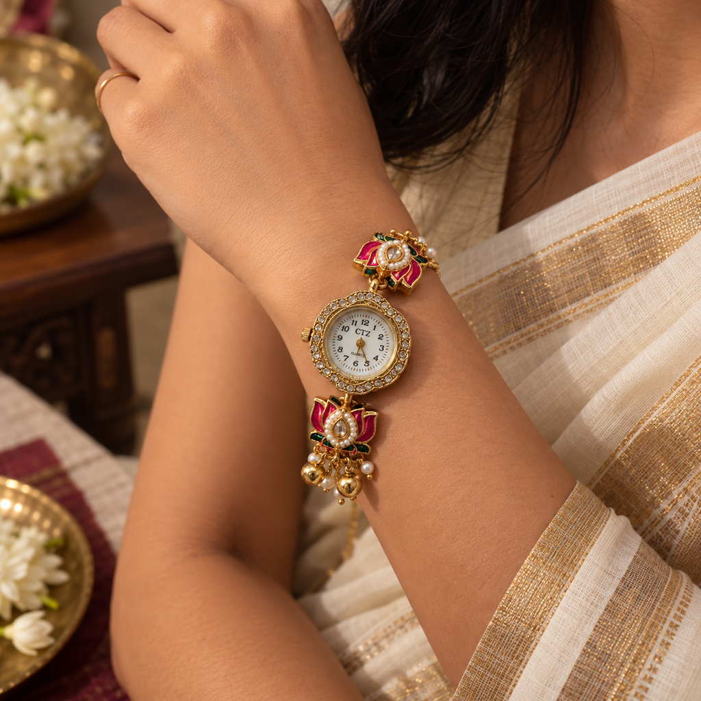 Rajwada Lotus Pearl Watch By Sushee