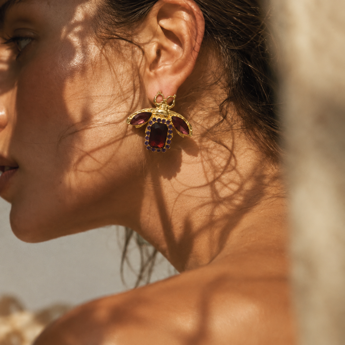 Sushee Garnet Bee Statement Earrings