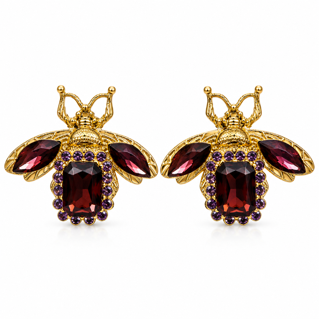 Sushee Garnet Bee Statement Earrings