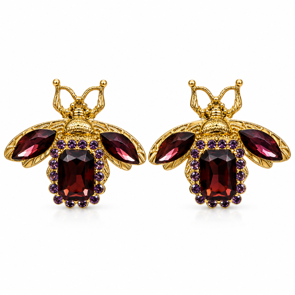 Sushee Garnet Bee Statement Earrings