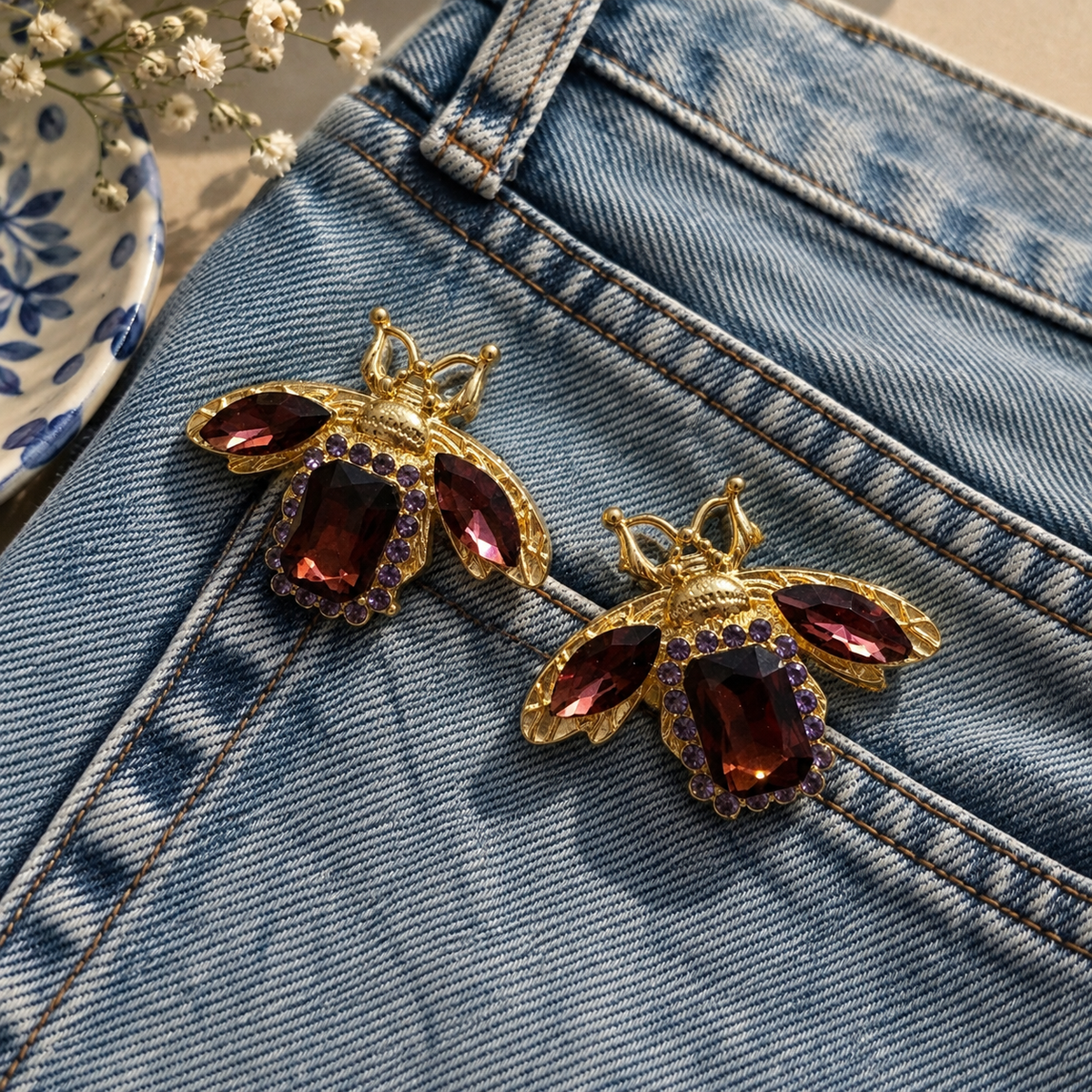 Sushee Garnet Bee Statement Earrings