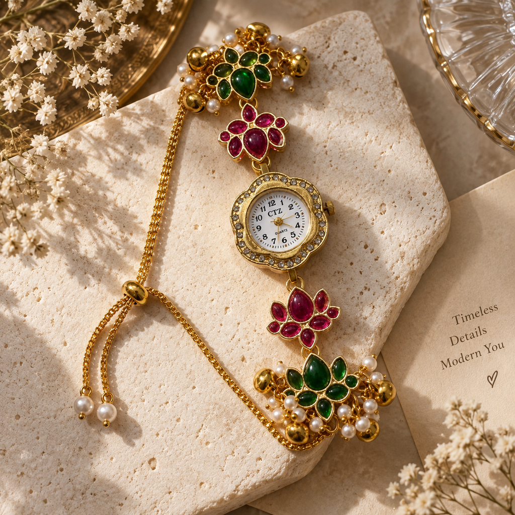 SUSHEE Handmade Kashmiri  Ruby Floral Watch