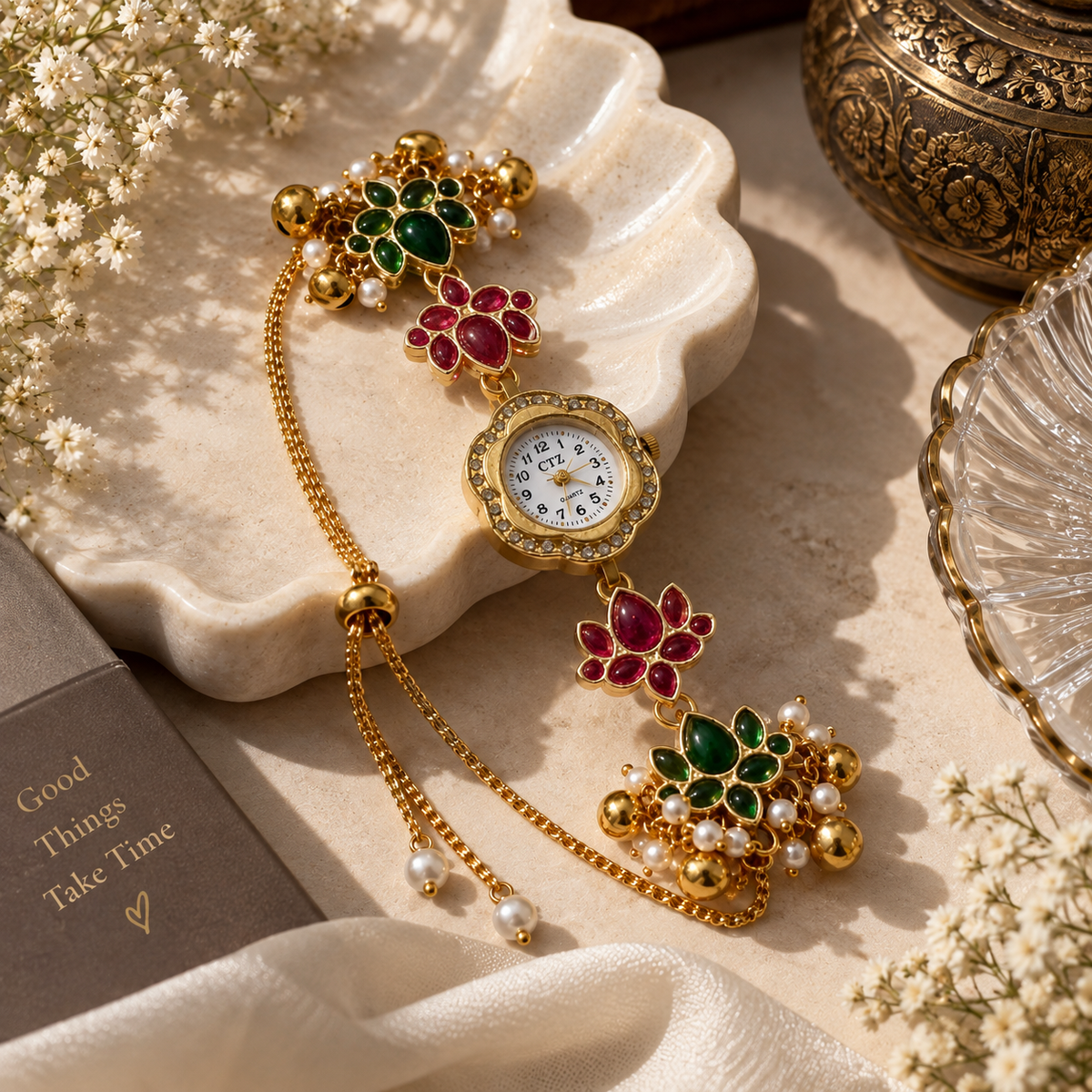 SUSHEE Handmade Kashmiri  Ruby Floral Watch