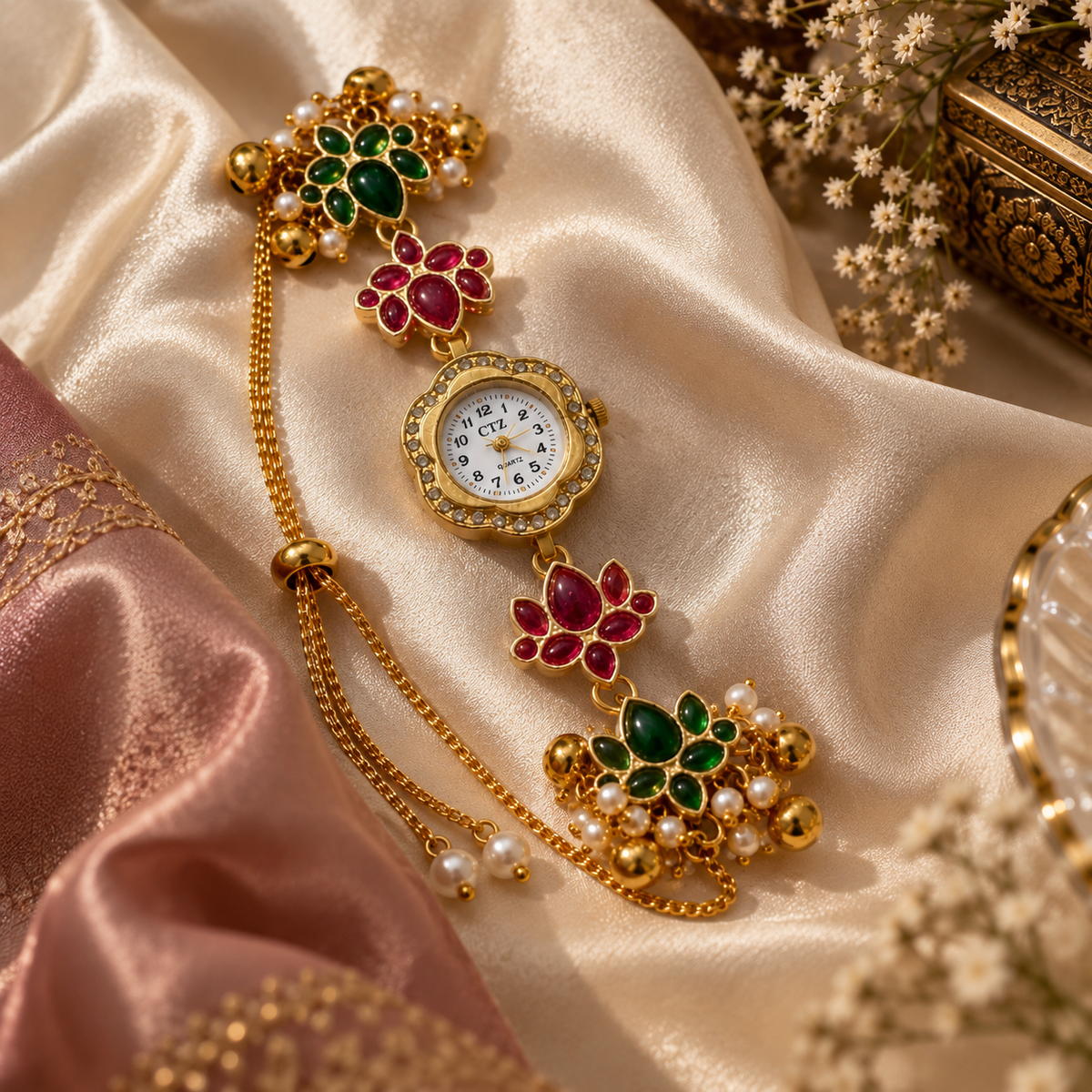 SUSHEE Handmade Kashmiri  Ruby Floral Watch